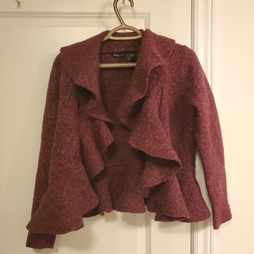 Ruffled Burgundy Cardigan/Sweater/Jacket